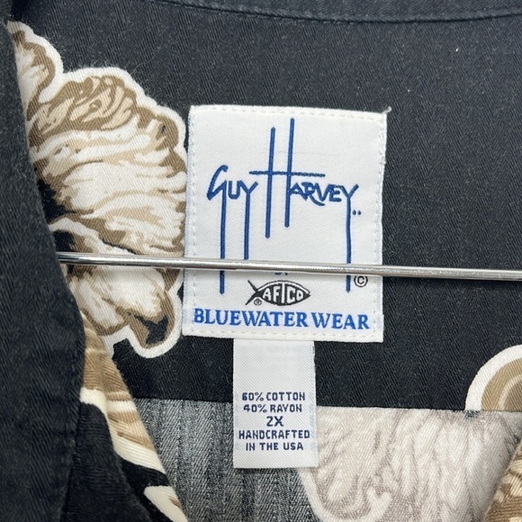 Guy Harvey Black Hawaiian Marlin Button Shirt Men's Size 2X - Picture 2 of 4
